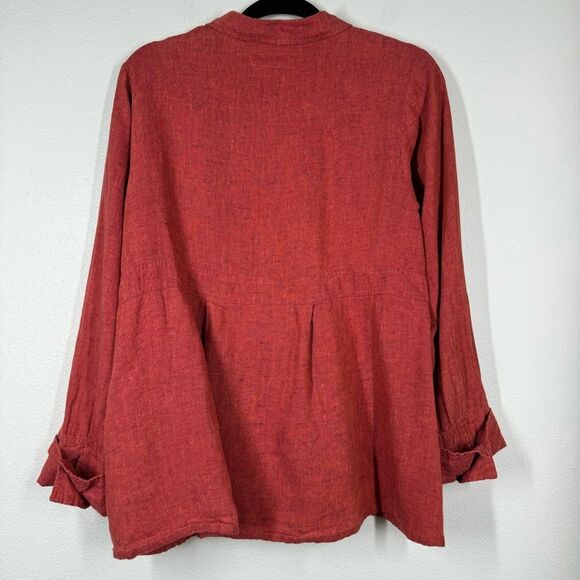 Flax Women's Red Linen Button Front Jacket Blazer Size Small Lagenlook Pockets - Picture 6 of 8